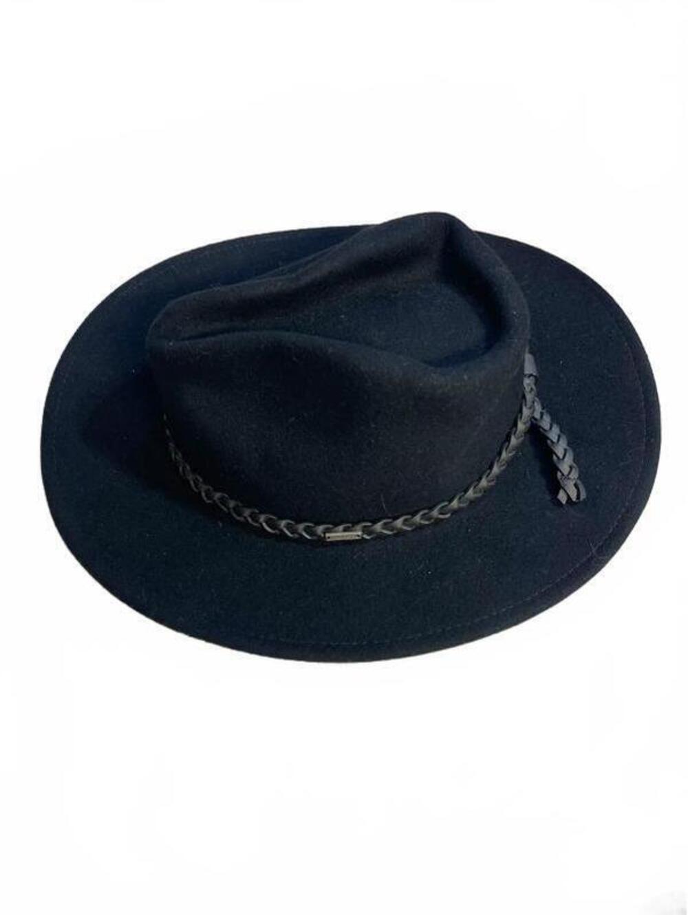 Brixton 100% Wool Felt Fedora Hat Medium 7 1/4 58cm Black Braided Band Wide Brim